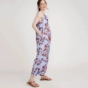 Hatch Maternity Noa Jumpsuit 100% Linen Heron Print Boho Floral Wide Leg Nursing